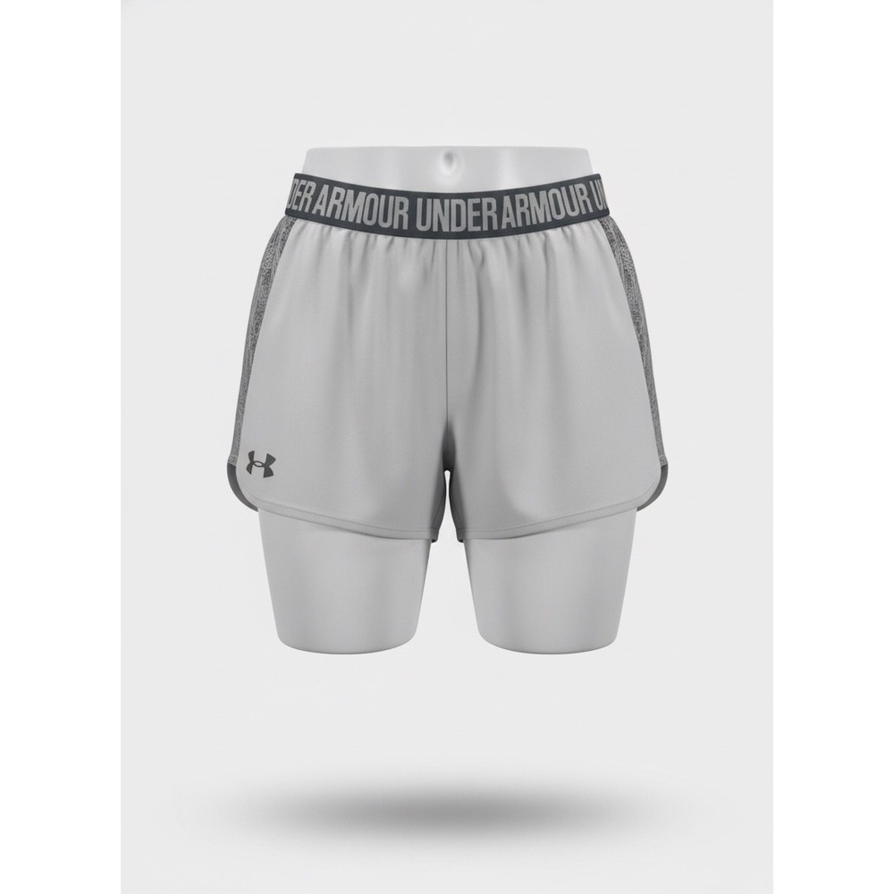 Under Armour Play Up 3.0 Womens Gray Athletic Training Running Shorts Logo Band